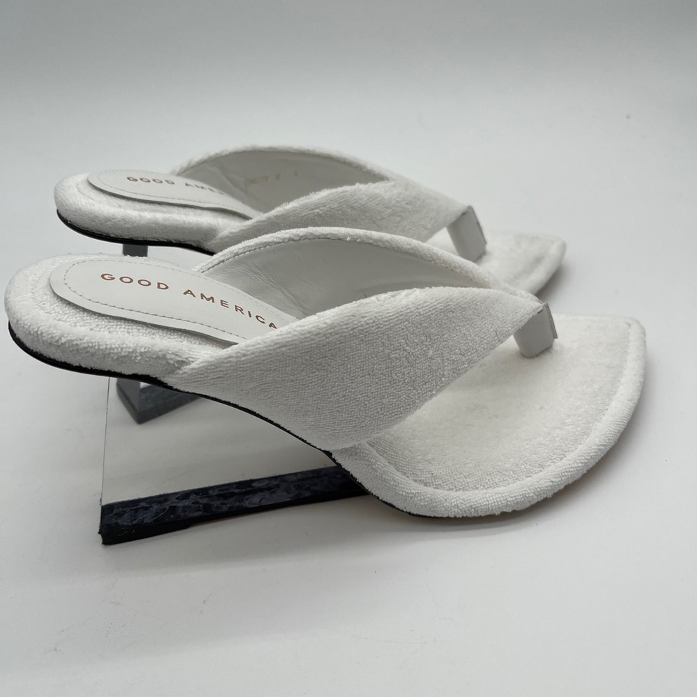 Good American White Terry Wedge Mule Slip on Heel SZ 8 Woman’s NIB